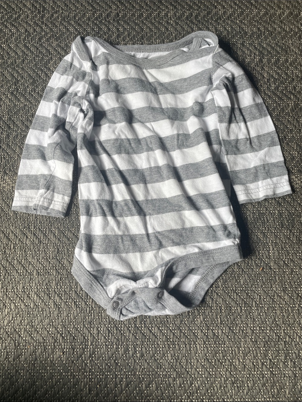 George Gray and White Striped Long-Sleeve Baby Bodysuit
